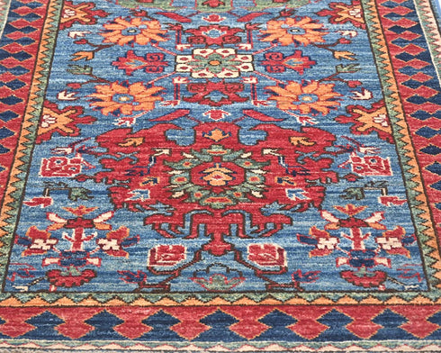 12 Ft Blue Aryana Afghan Hand Knotted Veg Dye Wool Runner Rug